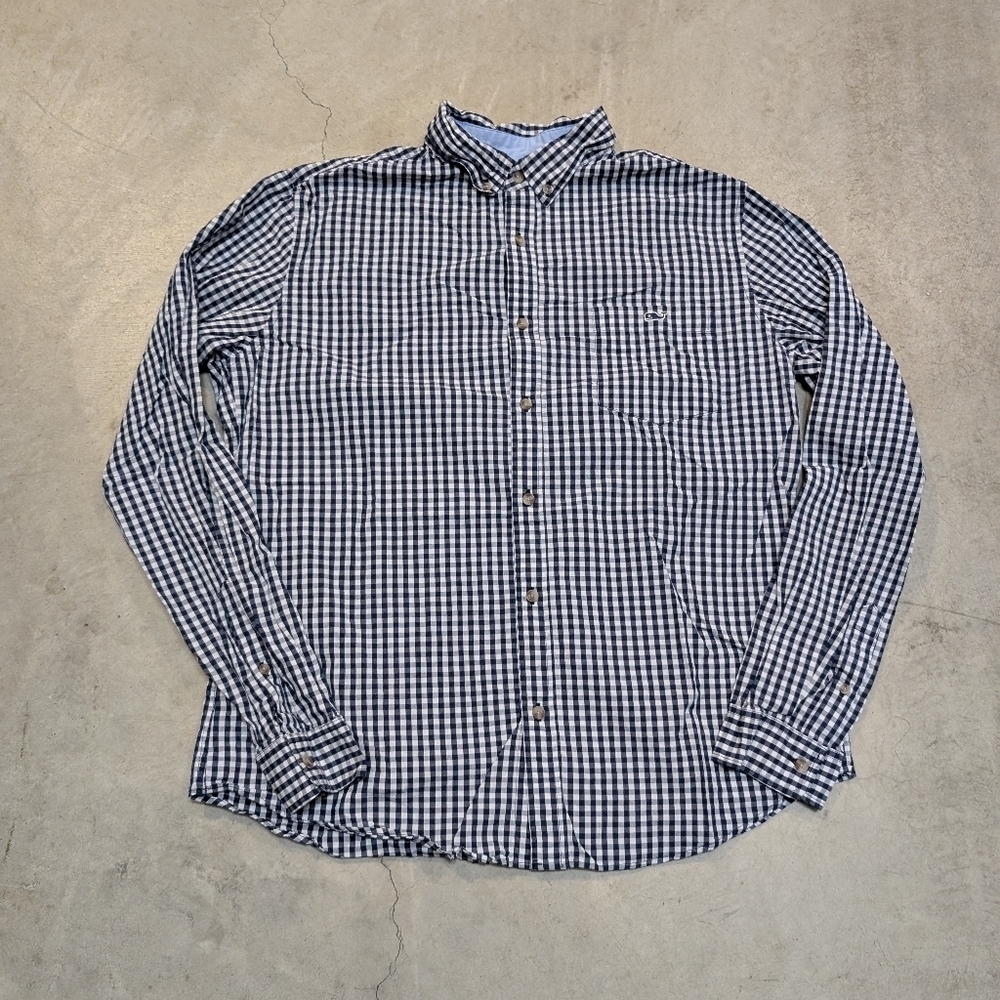 Vineyard Vines Target Button Up Shirt Mens L Navy White Check